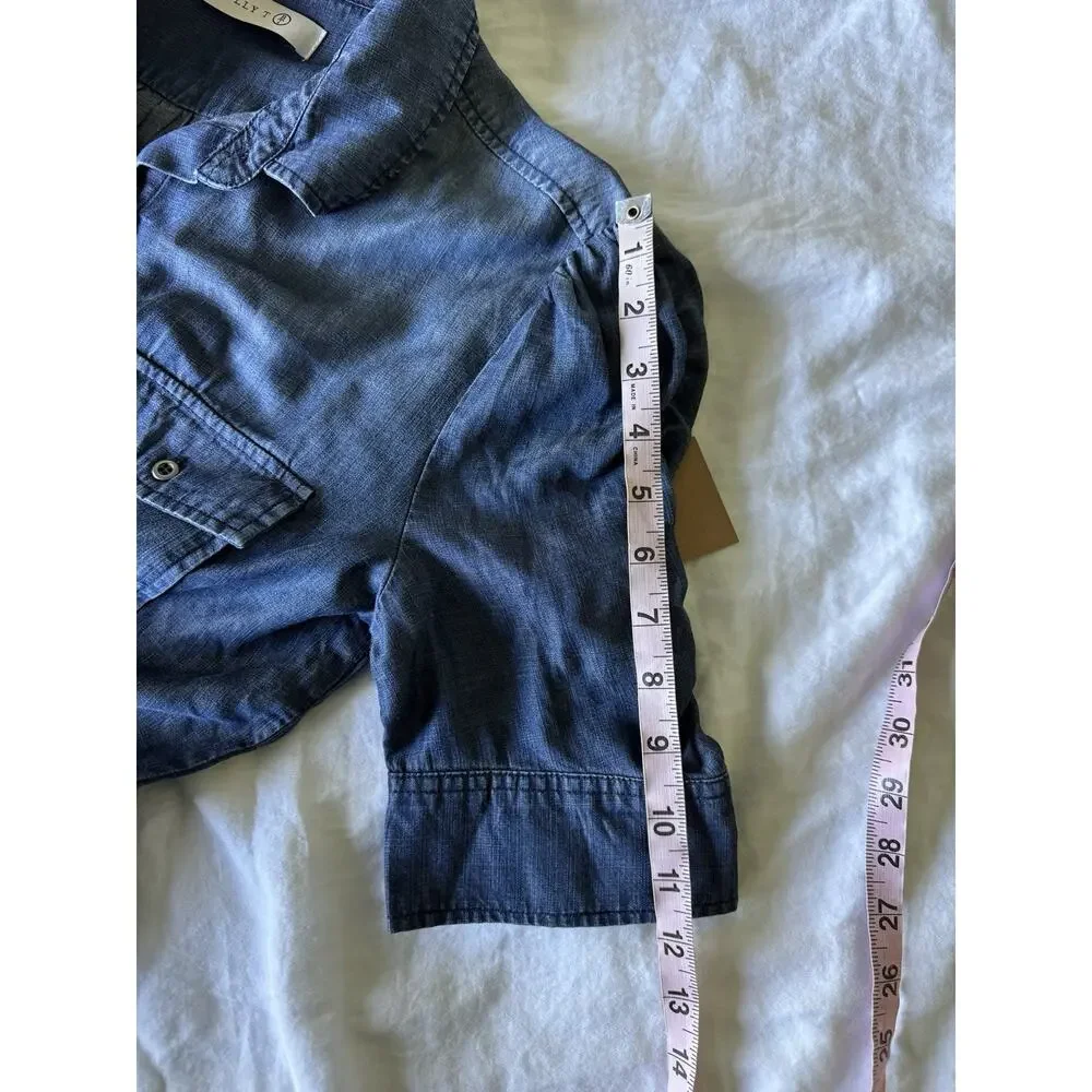 Billy T Women’s Denim Button Up Puff Sleeve Blouse Size Small Boho Chic Casual - Picture 3 of 10